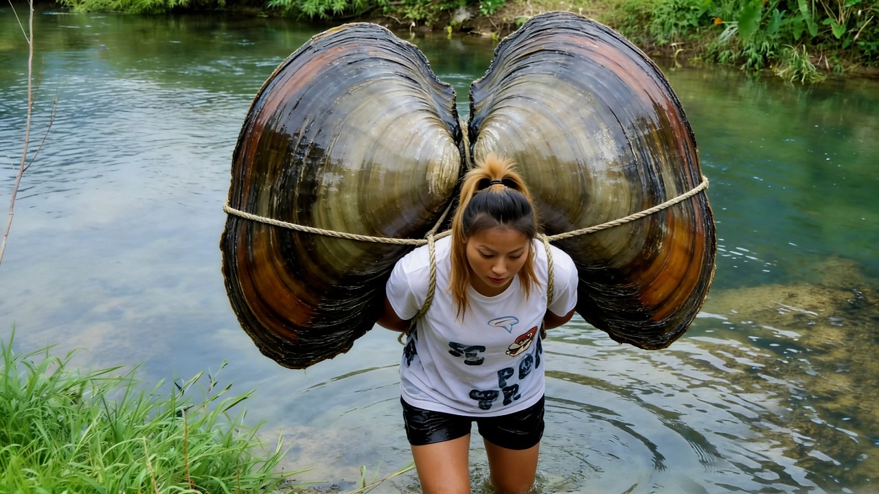 This girl likes to carry a huge clam backpack, and the treasures inside are dazzling