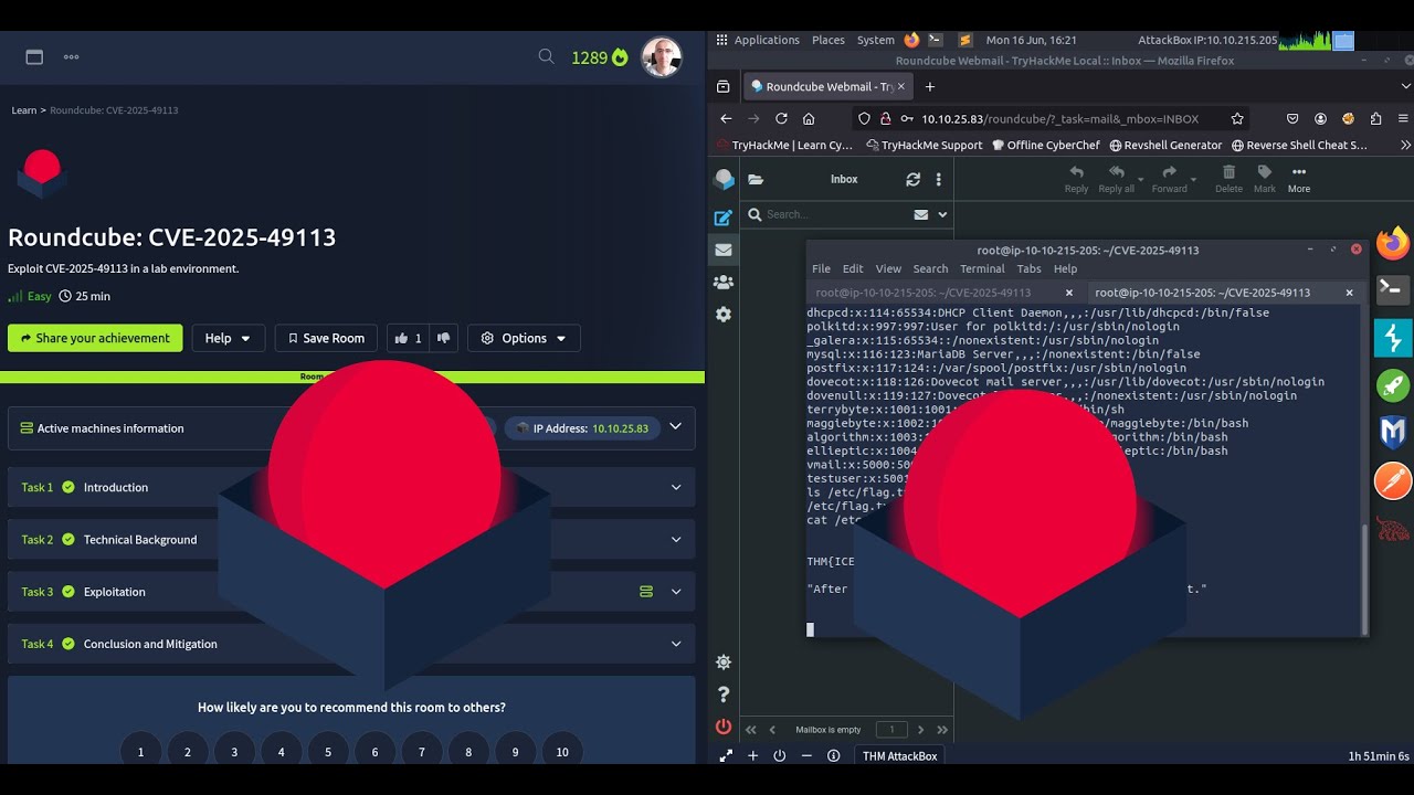 Roundcube: CVE-2025-49113 | TryHackMe | Webmail | Remote Code Execution (RCE)
