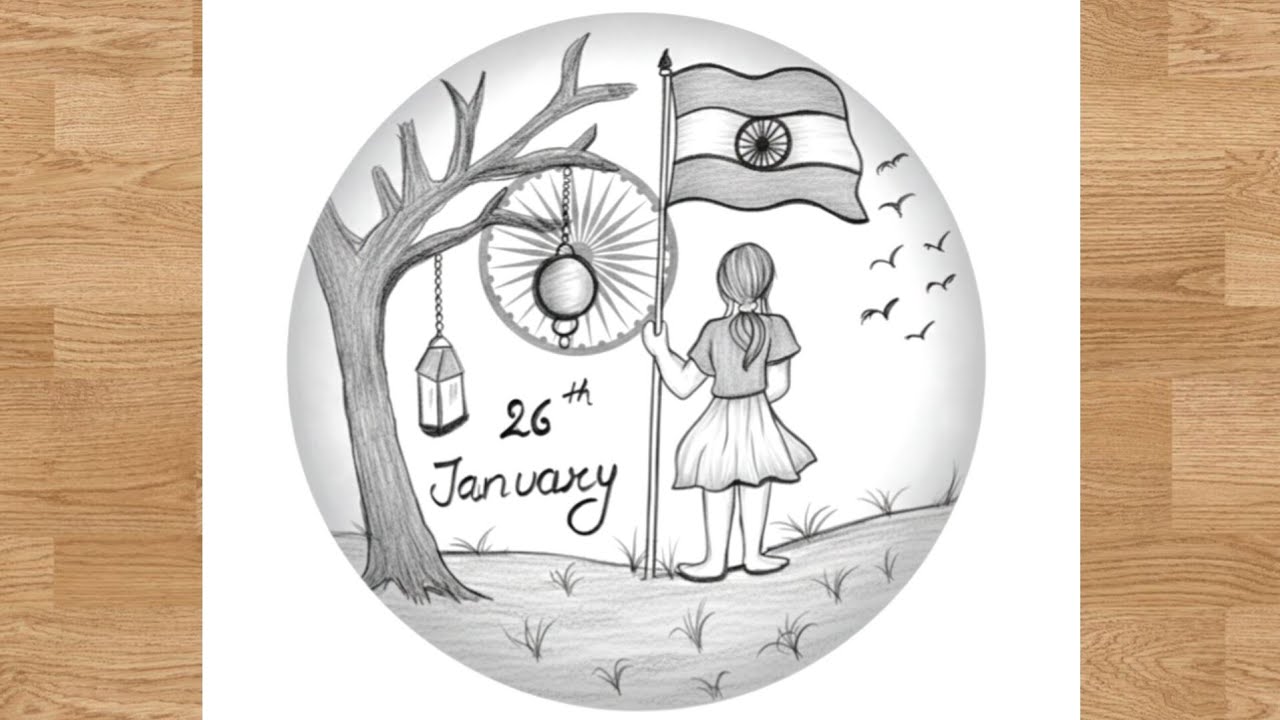 26 January Drawing | Republic Day Pencil Drawing | Indian Flag Scenery Easy #drawing 