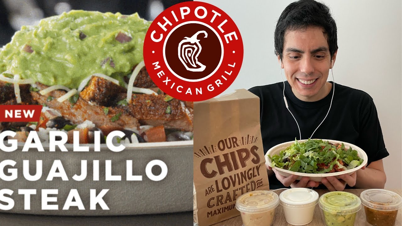 NEW AT CHIPOTLE! GARLIC GUAJILLO STEAK | ASMR MUKBANG