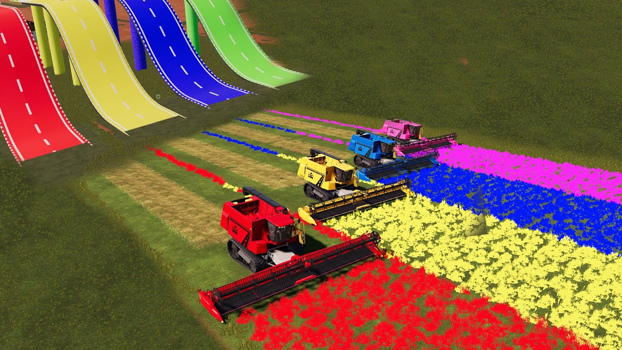 COLORFUL GRASS HARVEST w/ MULTI COLOR VEHICLES! Farming Simulator 19