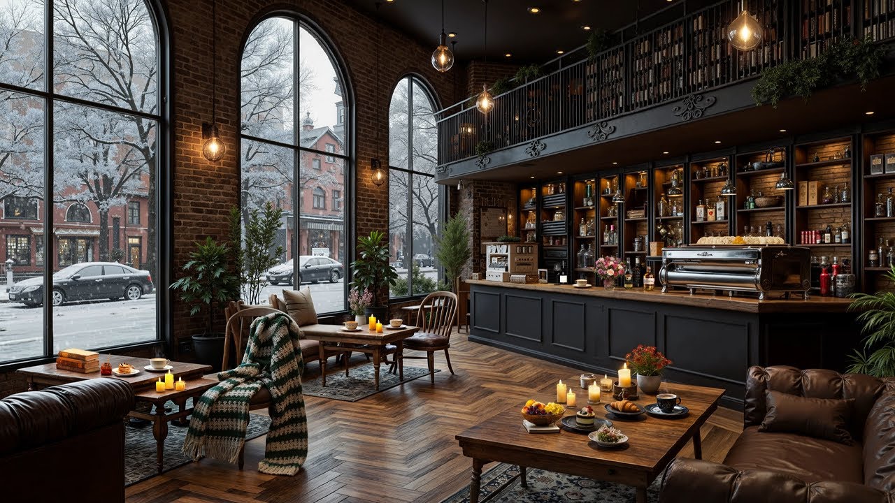 Soft January Winter Morning at Cozy Coffee Shop Ambience ❄️ Relaxing Jazz Background Music for Work