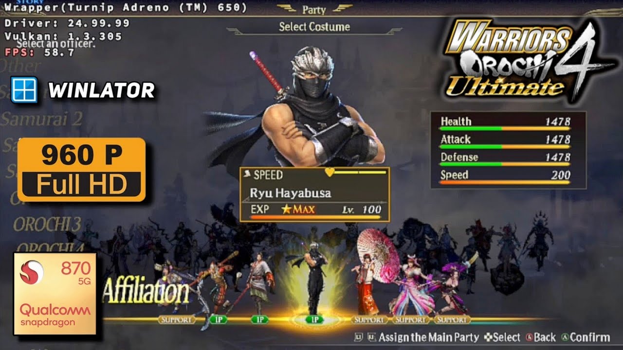 Warriors Orochi 4 Ultimate - Settings | Winlator Ludashi 2.8.2 | Snapdragon 870 | Poco F4