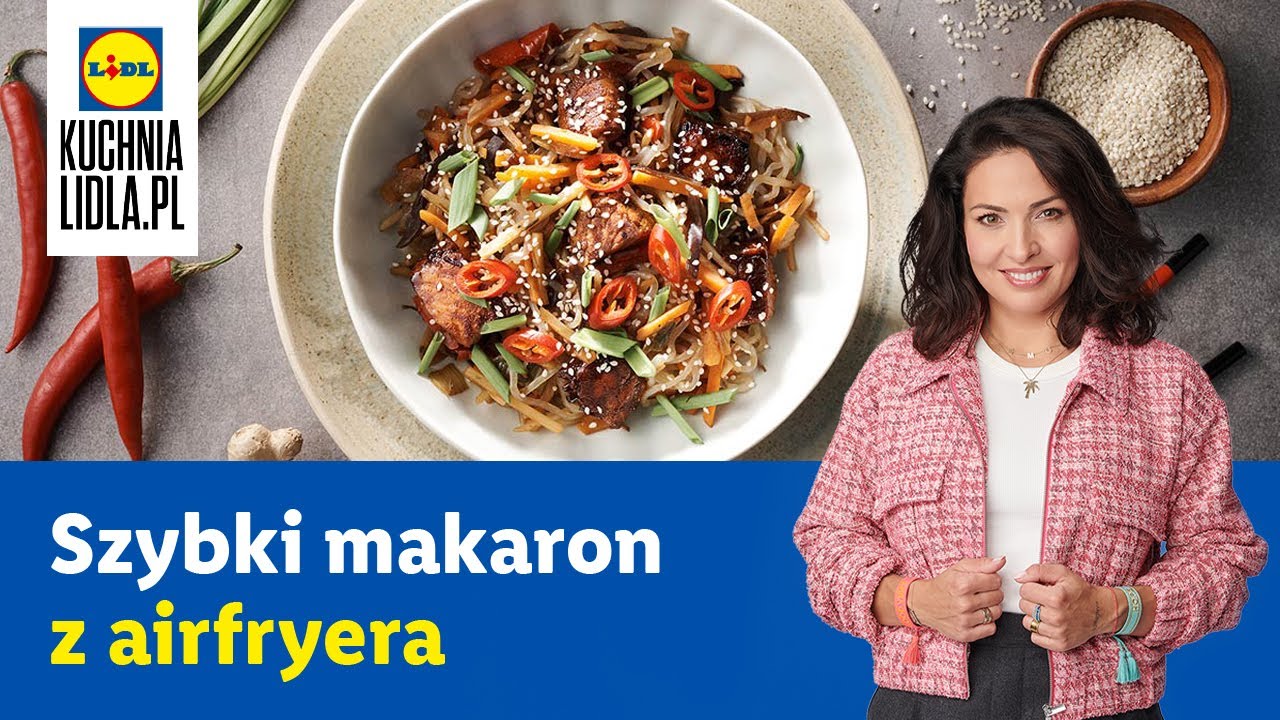 Makaron konjac z warzywami i łososiem z airfryera | Kinga Paruzel & Kuchnia Lidla