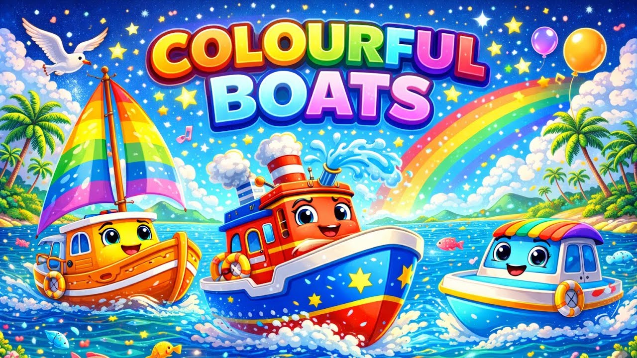 Colorful Boats 🌈⛵ | Learn Colors for Kids | Floating Boats Song | Nursery Rhyme