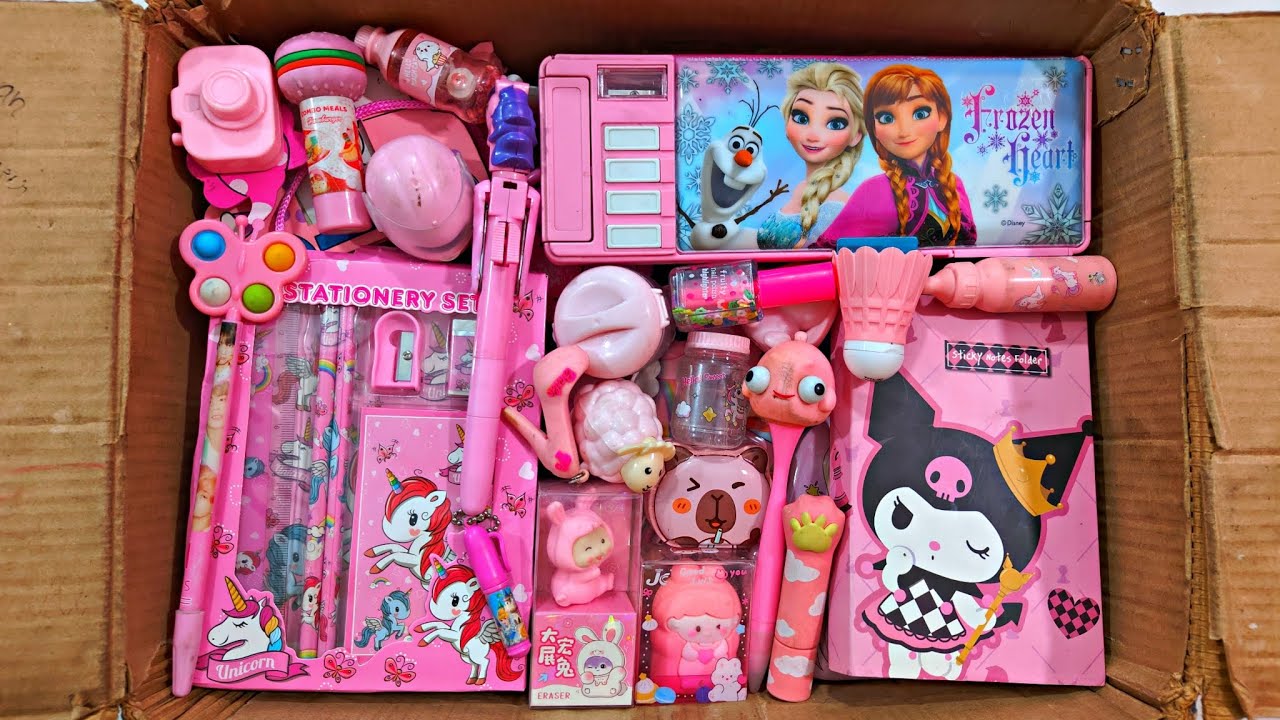 Unboxing Modern Pink Stationery 📚, Unicorn Kit, Notebook, Pencil Box, Coin Bank, Sharpener, Erasner