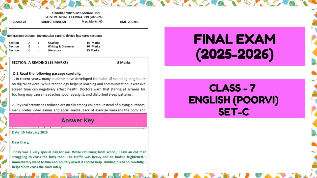 Class 7 English Sample Paper Set C | Poorvi | Final Exam Practice | Full Syllabus