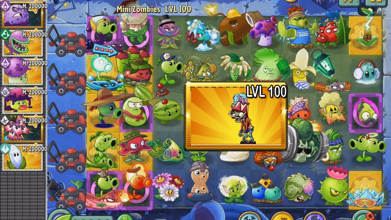 PvZ 2 - Mini Zombi Cubo del Circo NVL 100 vs Todas las Plantas Nivel 200000