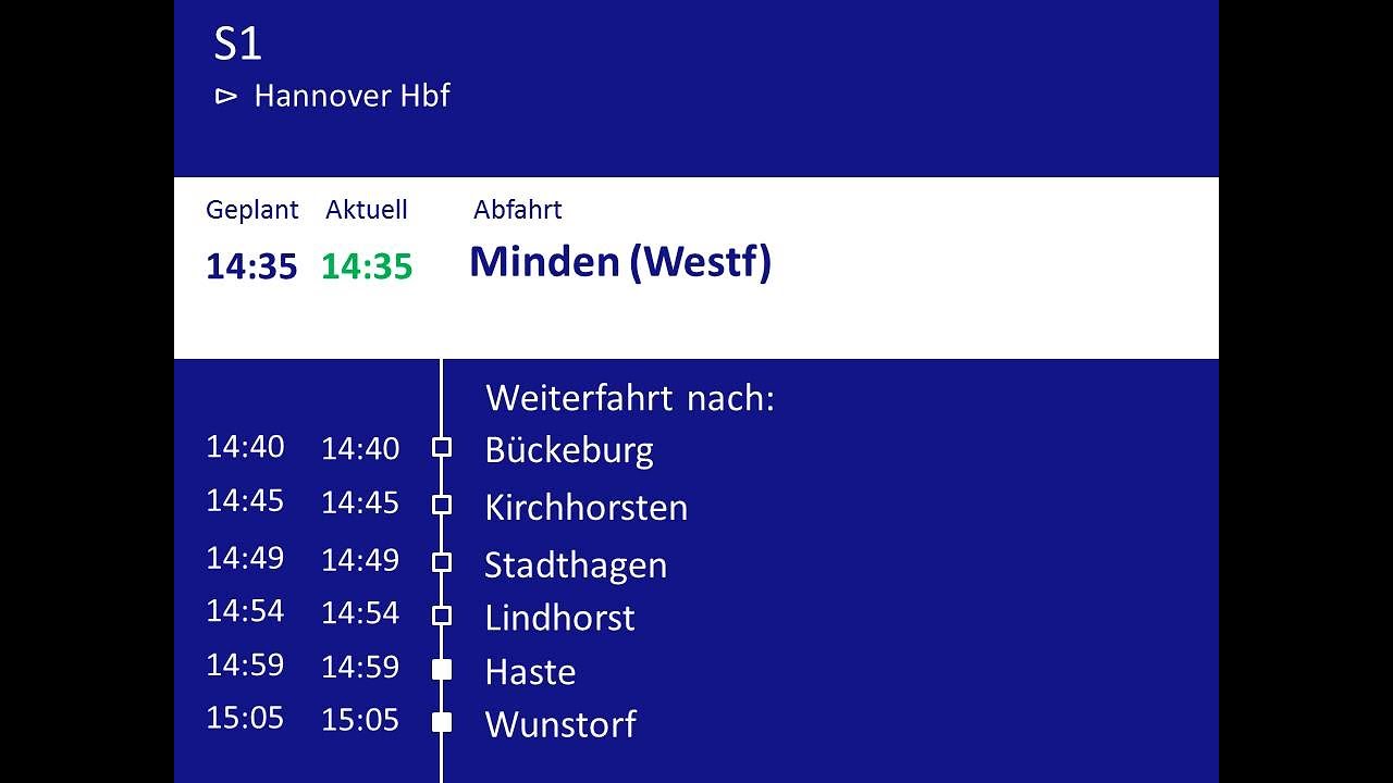 [DB Regio Niedersachsen/S Bahn Hannover] Ansagen S1 Minden - Haste