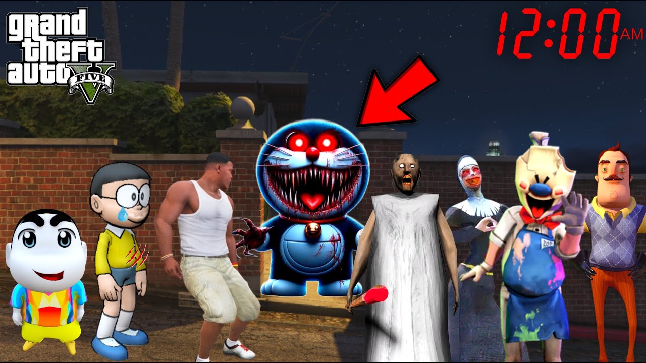 Evil Nun Evil Doraemon Granny Play Hide and Seek With Shinchan Nobita and Franklin in GTA 5