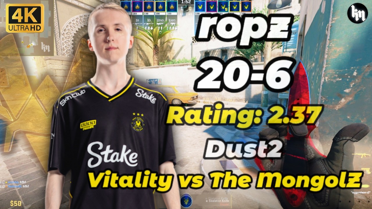 ropz (20-6) Rating: 2.37 Vitality vs The MongolZ (Dust2) PGL Cluj-Napoca 2026 #cs2 #vitality  #ropz