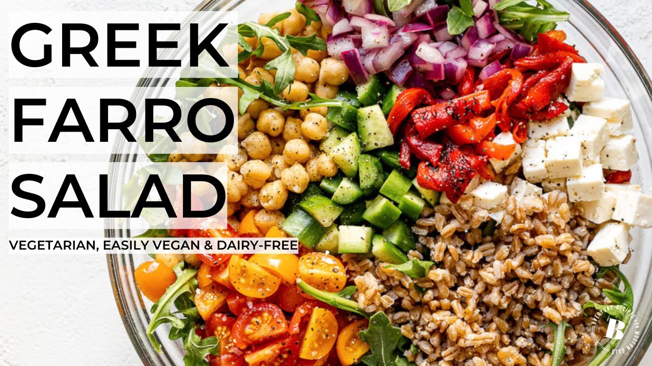 GREEK FARRO SALAD | naturally vegetarian, easily vegan & dairy-free!
