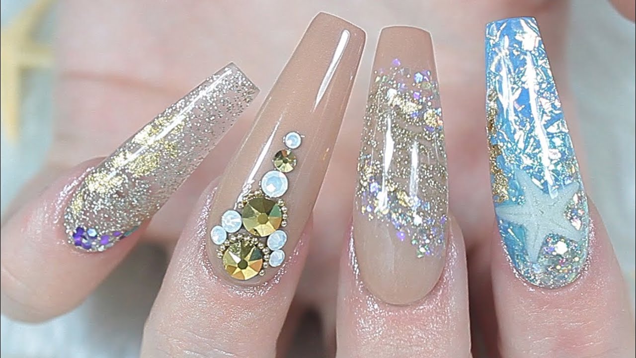 ACRYLIC COFFIN NAILS - BEACH VIBEZ