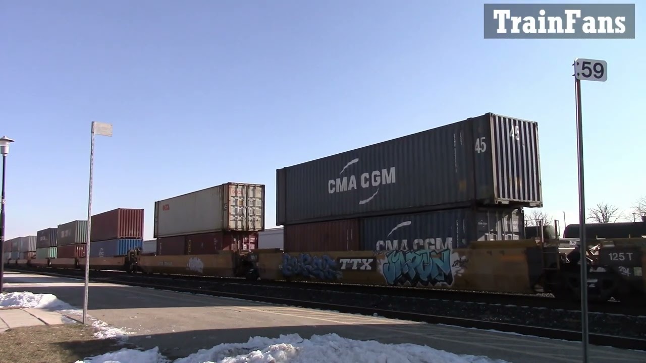 Westbound Stack Train CN 2871 & CN 3974 Locomotives On Strathroy Sub