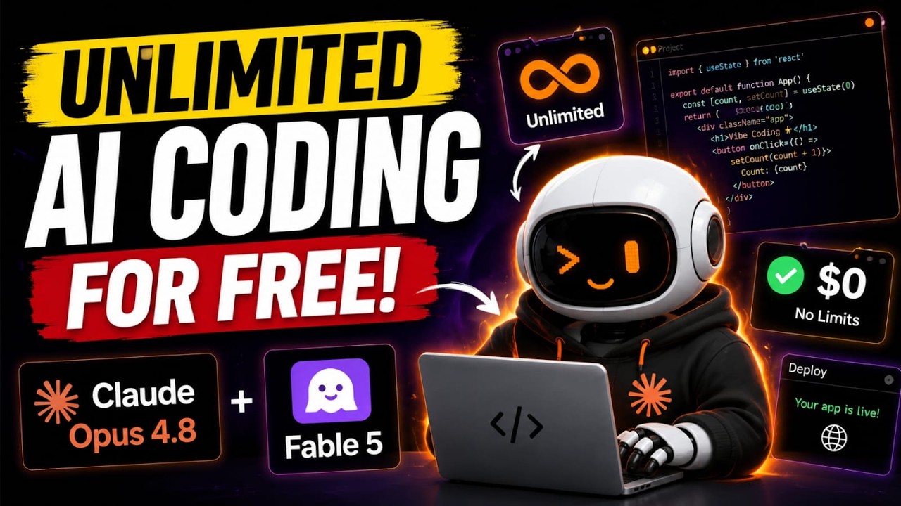 Free Unlimited Vibe Coding with Claude (Fable 5 + Opus 4.8) 🤯