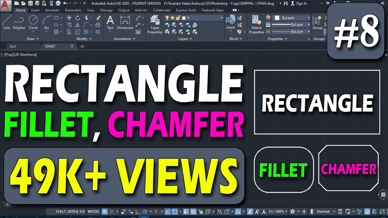 #8 | RECTANGLE | CHAMFER | FILLET | AutoCAD FULL Tutorial [DEEPAK VERMA]