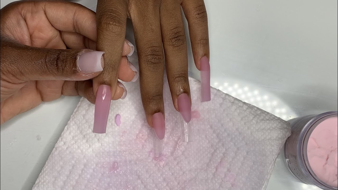 Long Tapered Square Sugar Deep French Blinged Acrylic Nail