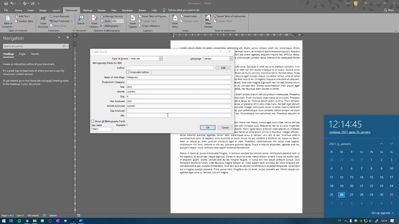 Kā izveidot automātiskās atsauces un literatūras sarakstu?