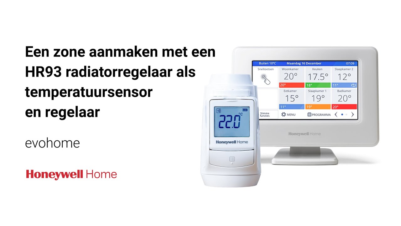 Een zone aanmaken met een HR93 radiatorregelaar als temperatuursensor en regelaar