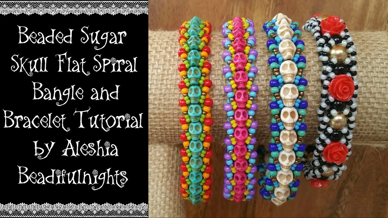 Beaded Sugar Skull Flat Spiral Bangle and Bracelet Tutorial