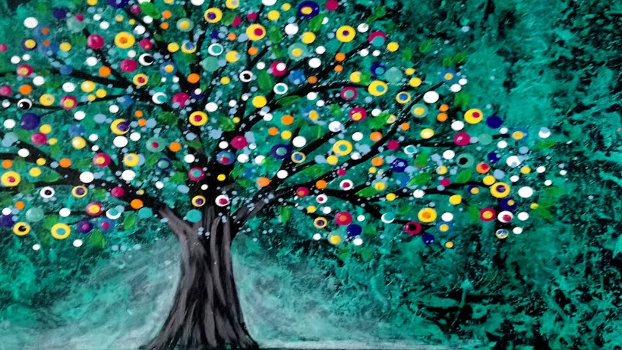 Whimsical Tree Painting - Dot Art with Acrylics - Easy Painting Demonstration