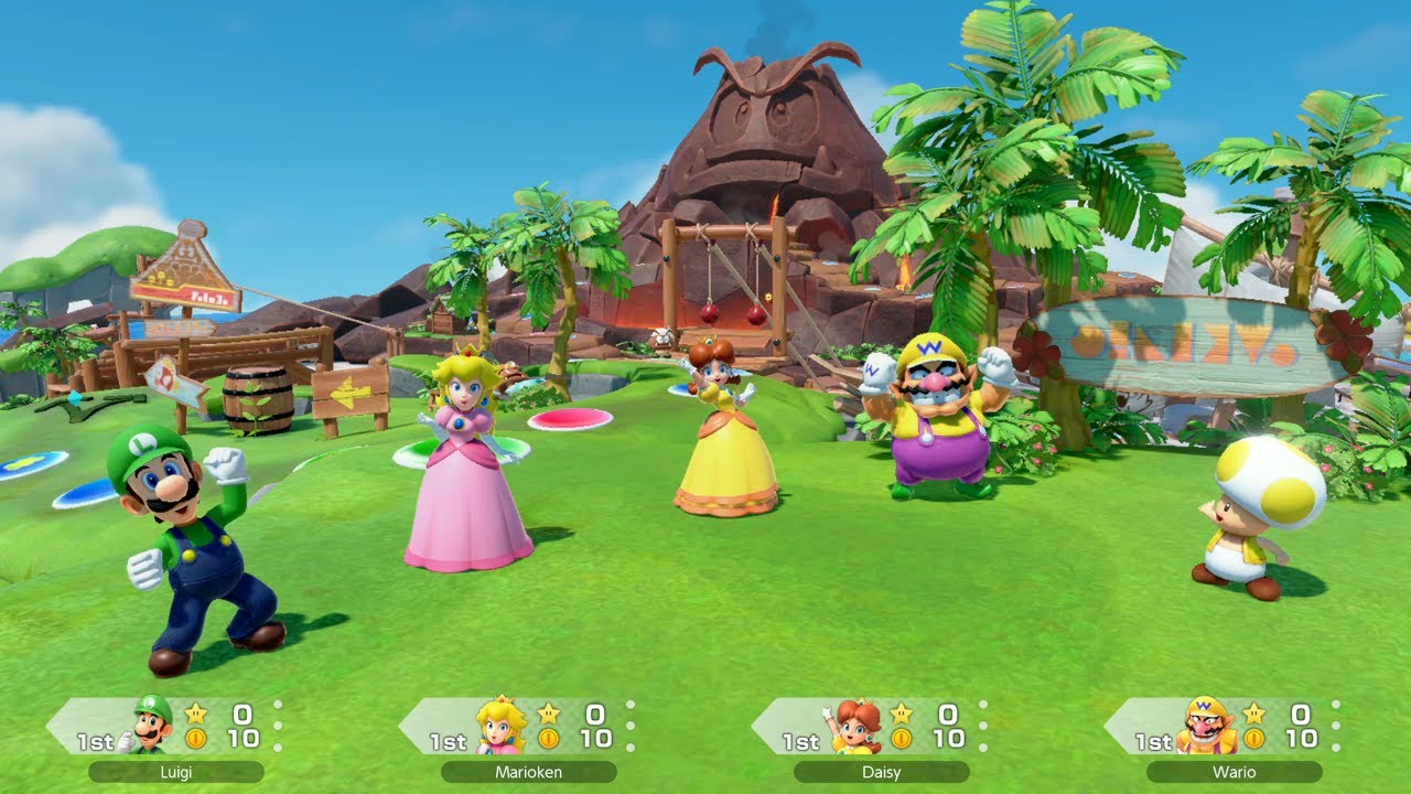 Super Mario Party Jamboree Goomba Lagoon Peach vs Wario , Daisy & Luigi