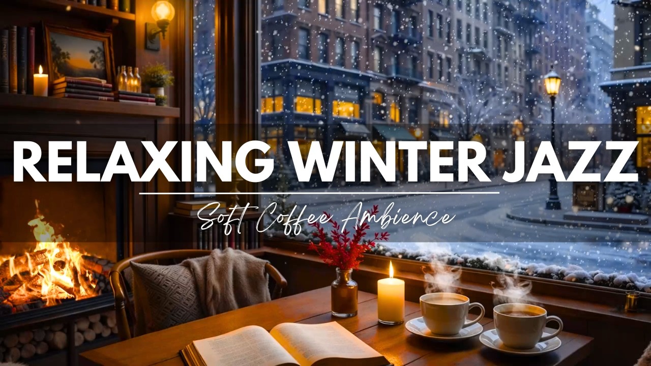 Relaxing Winter Coffee Ambience ⛄ Soft Instrumental Jazz & Crackling Fireplace for Calm Study Time