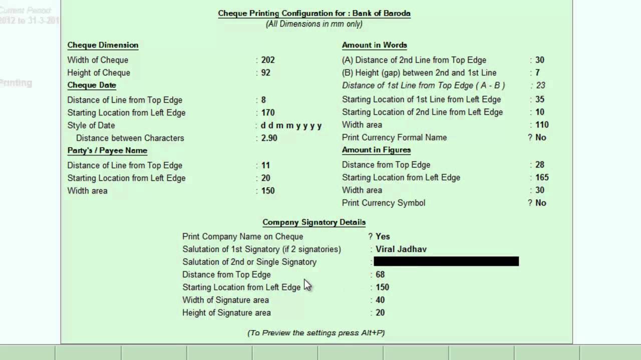 Tally Tutorial in Hindi : 11/50 CTS Cheque Printing
