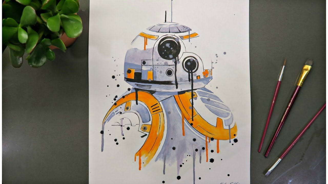 BB-8 from Star Wars | Watercolor Time Lapse
