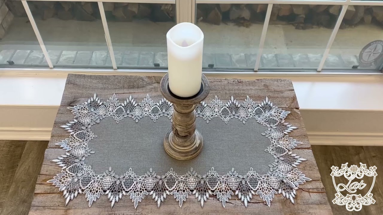 Earth Tone Silver Lace on Silver Fabric Table Runner 14