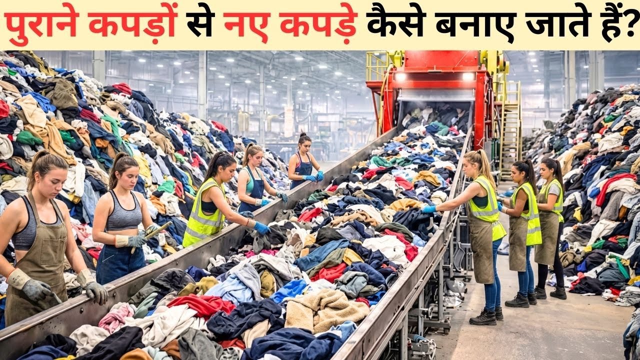 फैक्ट्री में पुराने कपड़ों से नए कपड़े कैसे बनाए जाते हैं | Textile Recycling Process in Hindi