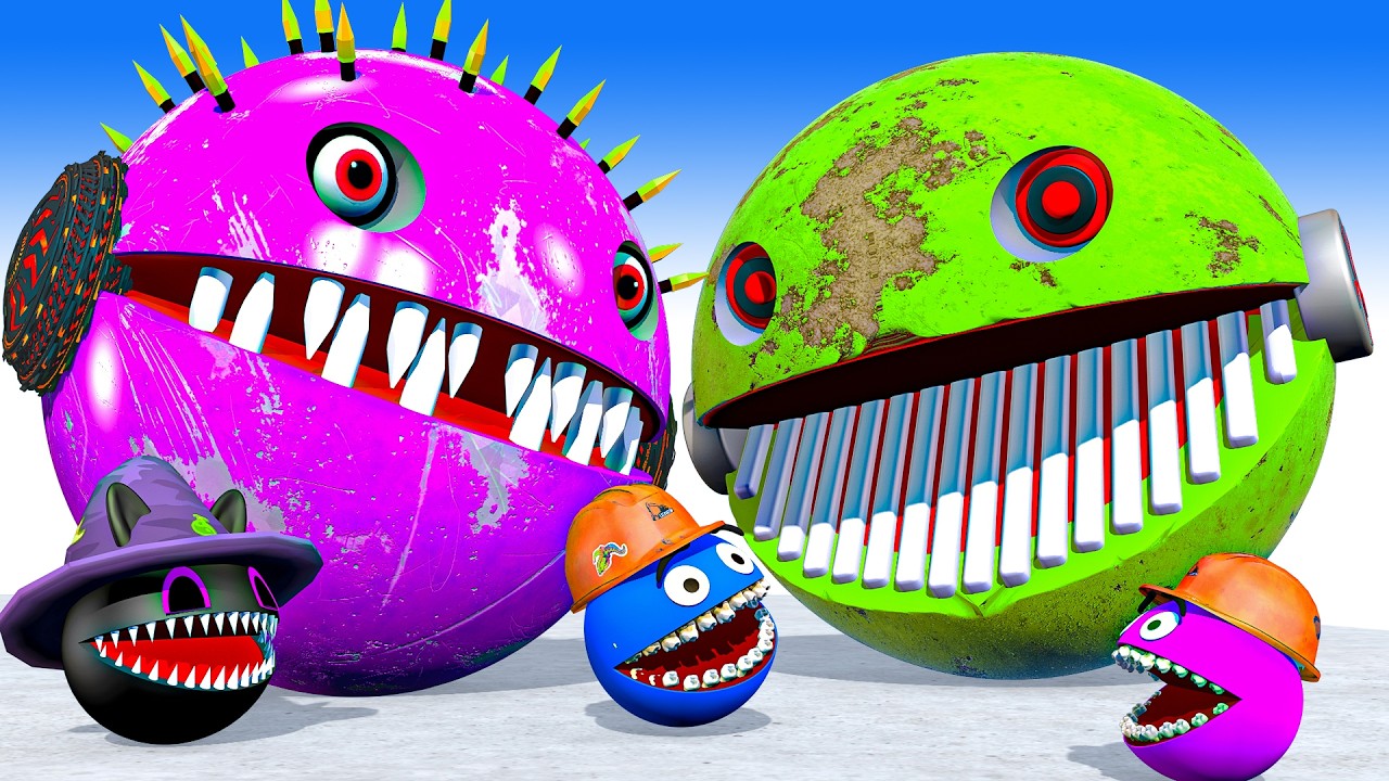 MS PACMAN & NEW RED PACMAN VS TWO YELLOW MONSTER PACMAN FIGHTING IN POKEMON #2026