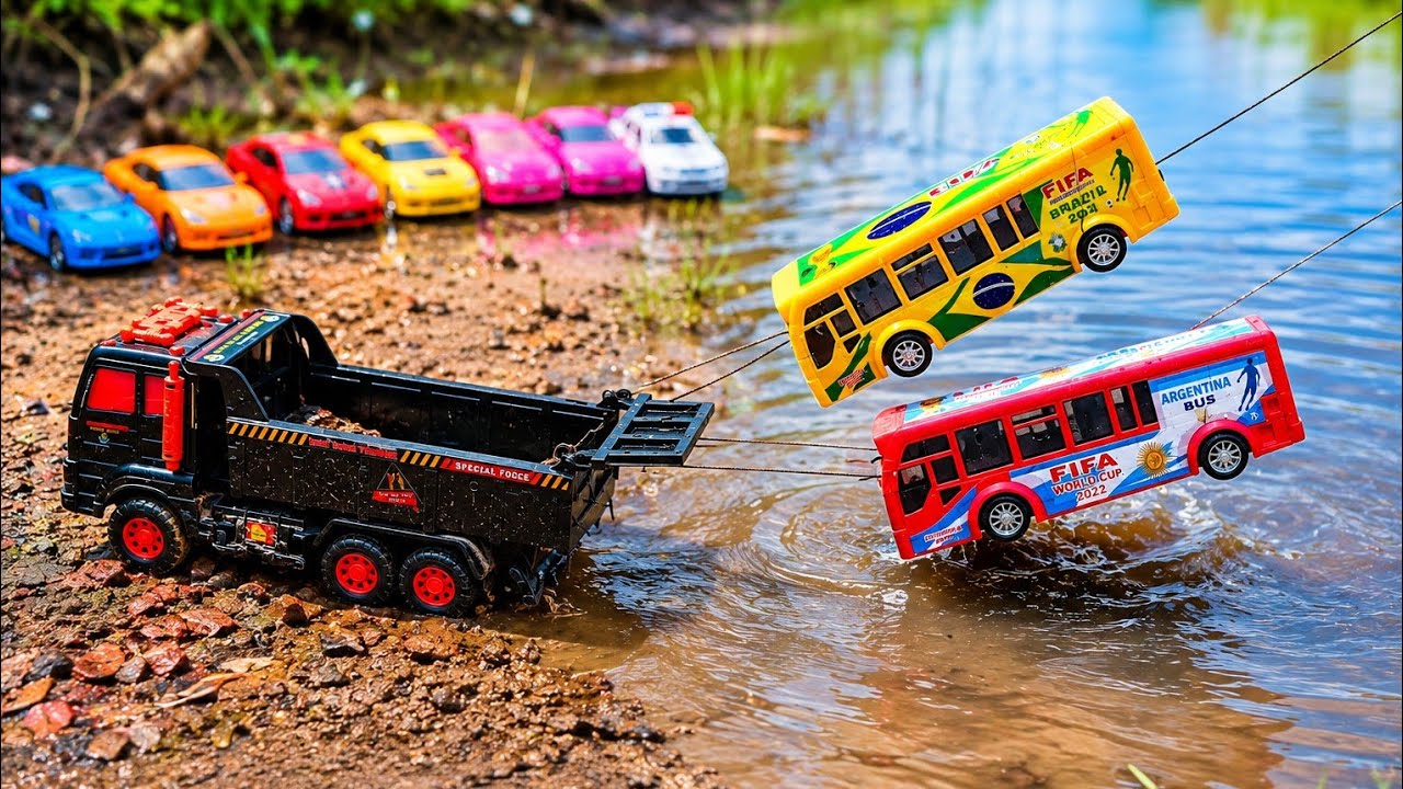Toy Bus Rescue in Water! 🚍😱 Toy Truck Saves Stuck Buses | Amazing Toy Vehicles 
