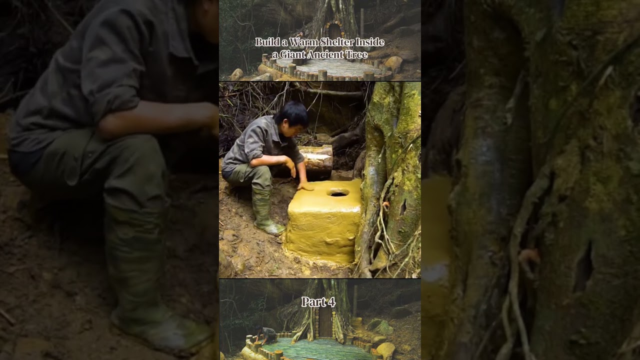 Build a warm shelter inside a giant ancient tree. 