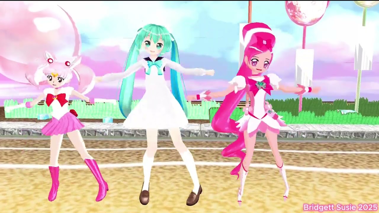 (MMD Nanoem) School Girl Miku - Sailor Chibi Moon & Cure Blossom - Gravity=Reality