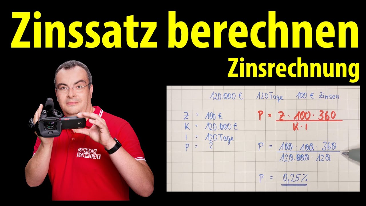 Zinsrechnung - Zinssatz berechnen | Formel umstellen - sechs Übungen | Lehrerschmidt