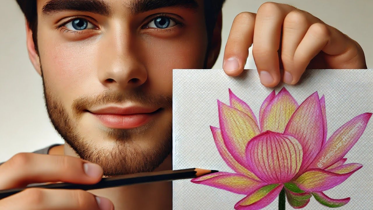 Easy Way for How To Draw a LOTUS Flower Drawing with Colored Pencils!