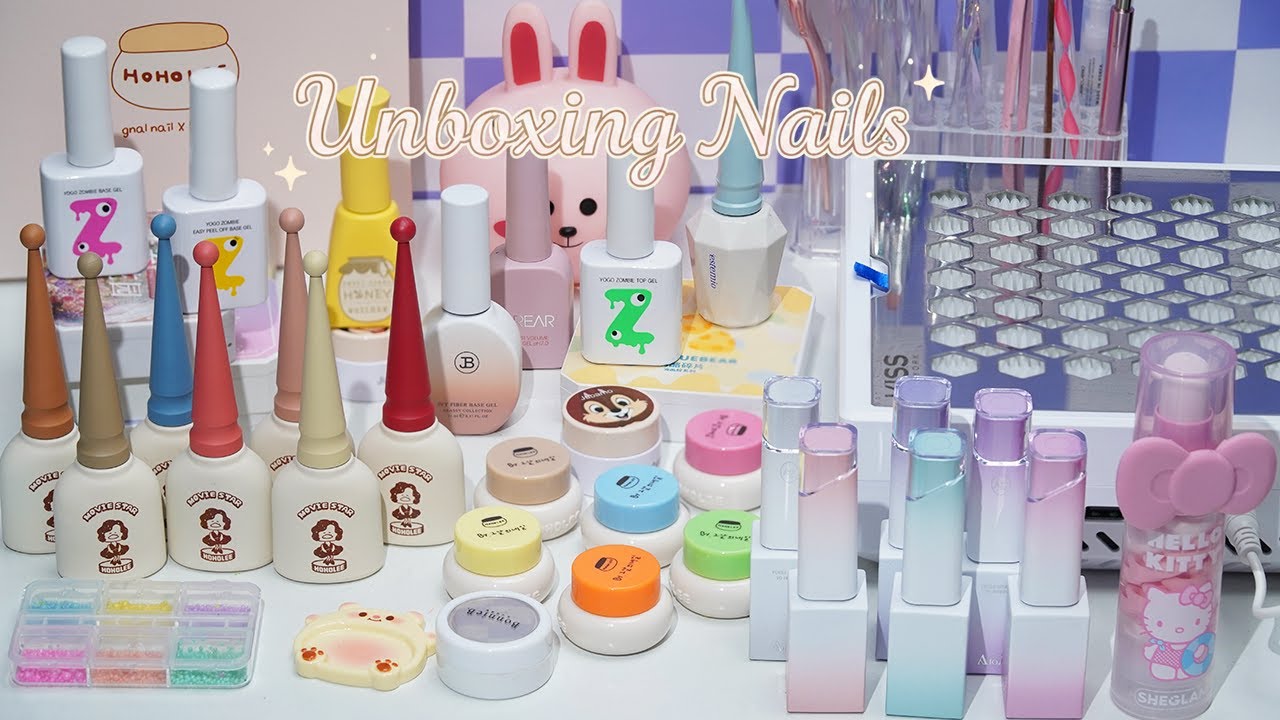 ASMR Unboxing Nails💅🏻📦 Spring Korean Nail Haul / Color Swatches /  Nail haul / 한국 젤 네일 하울