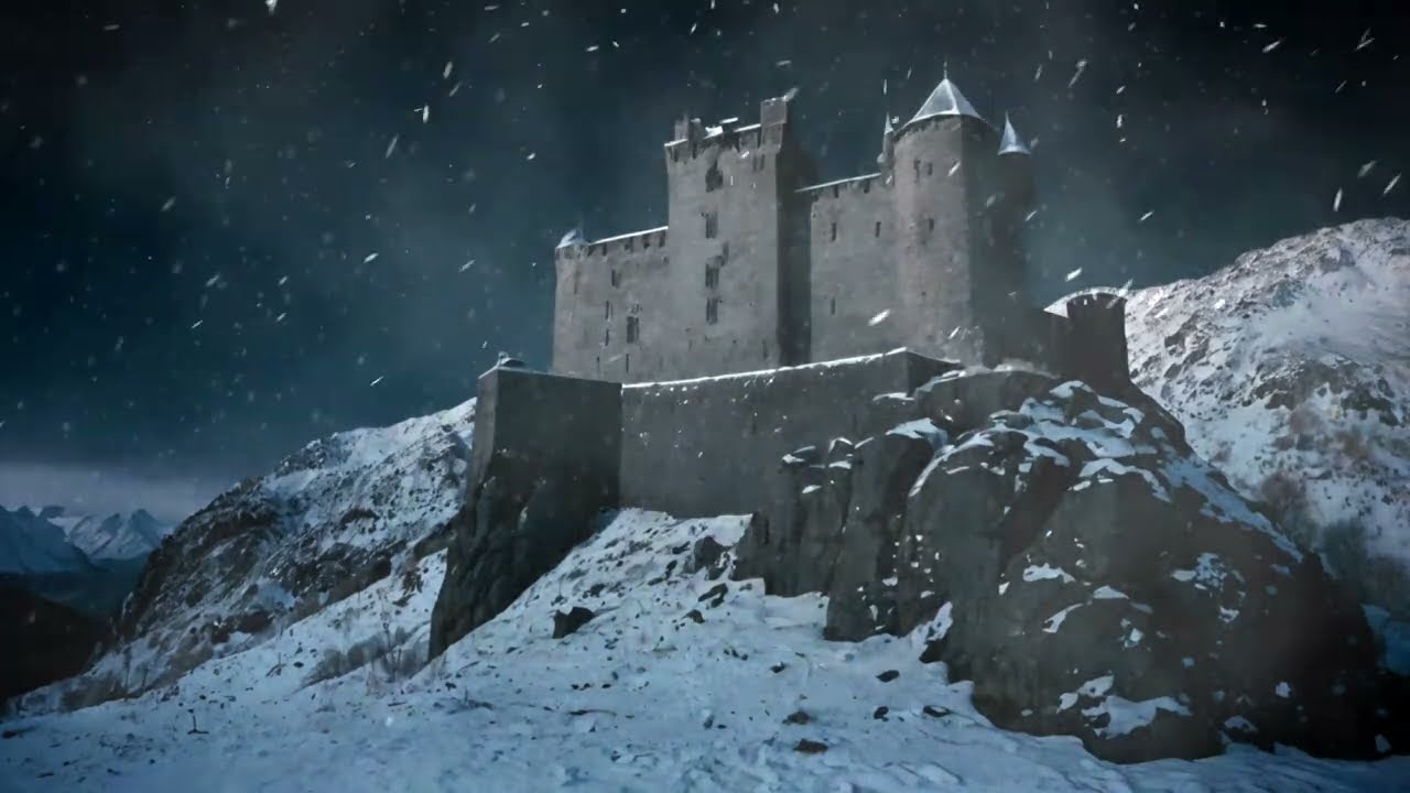 Heavy Blizzard Sounds and Strong Winter Winds in a Castle in the Mountains.  Snowstorm for Sleeping.