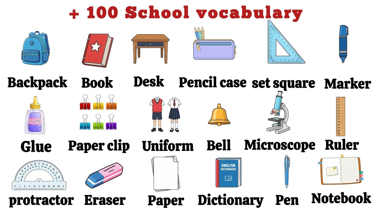 🎒 Learn 100 School Words in 30 minutes with pictures | Vocabulary for Beginners#englishforbeginners
