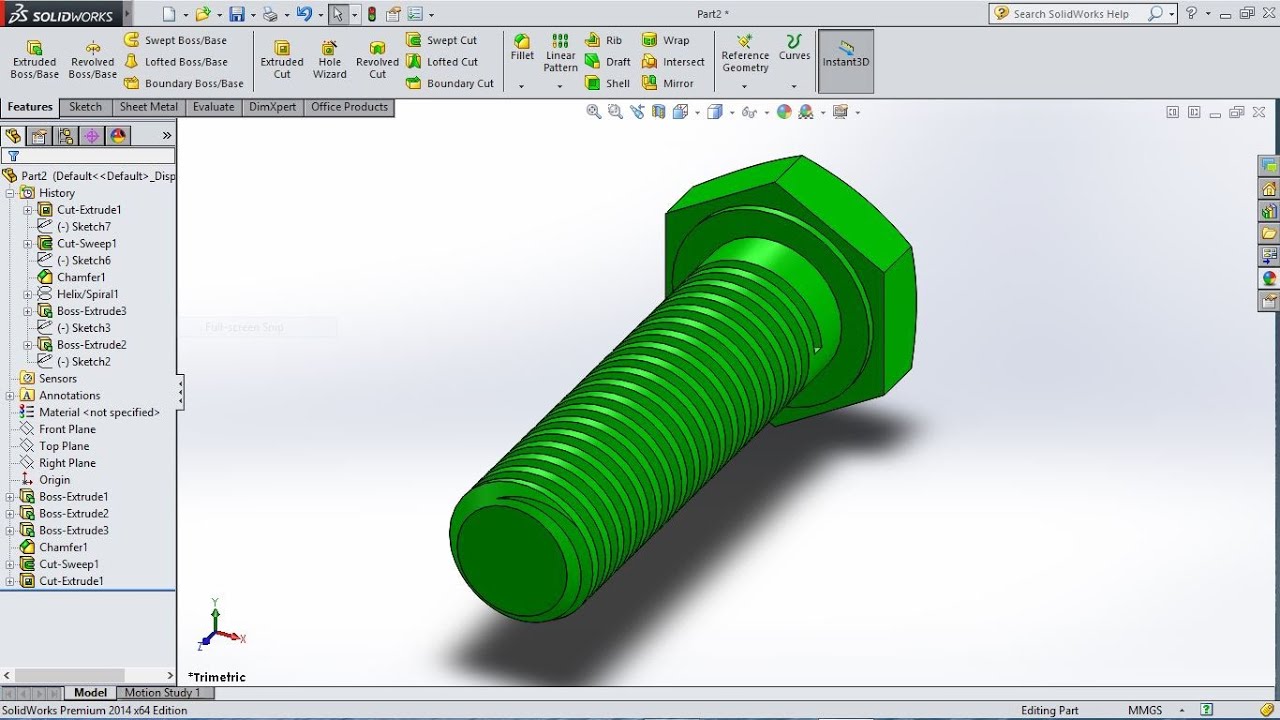 SolidWorks tutorial How to Make Bolt