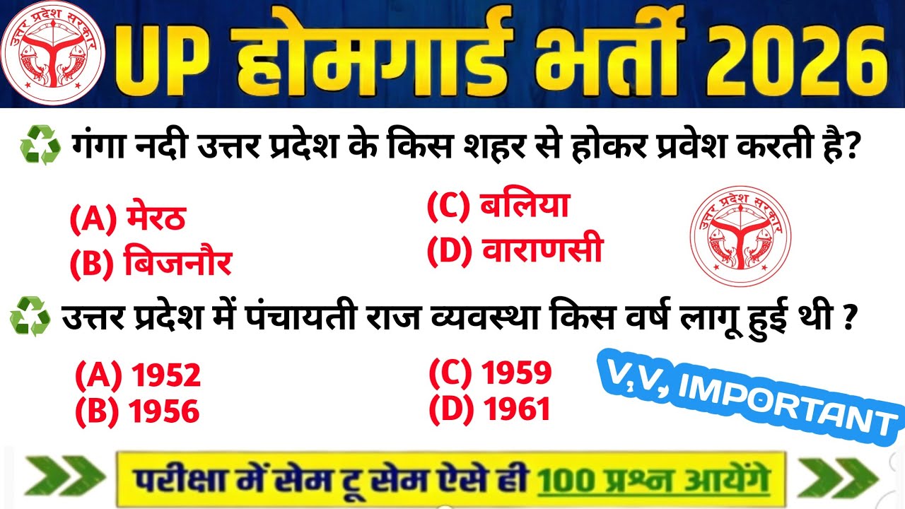 UP Home Guard भर्ती 2025 | UP GK Top 100 Questions | UP Gk Previous Year Questions Paper | Day's 37