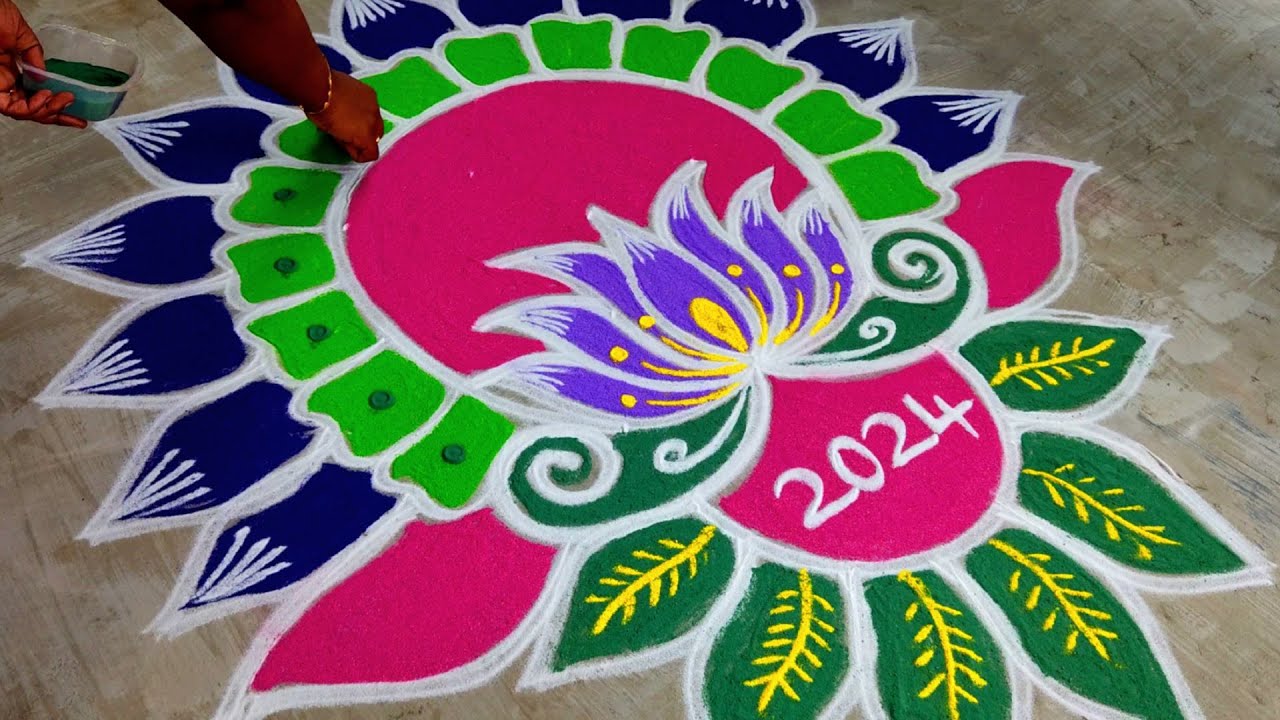 2024 new year rangoli designs🌹Easy new year kolam🌹new year muggulu2024🌹margazhi super colour rangoli