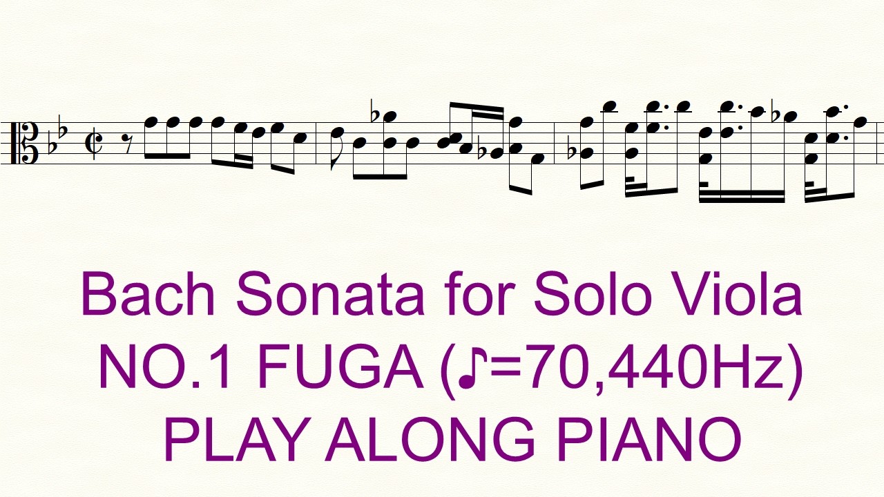 Bach Viola Sonata No.1 Fuga ♪=70, 440Hz Slow Practice Play Along Piano