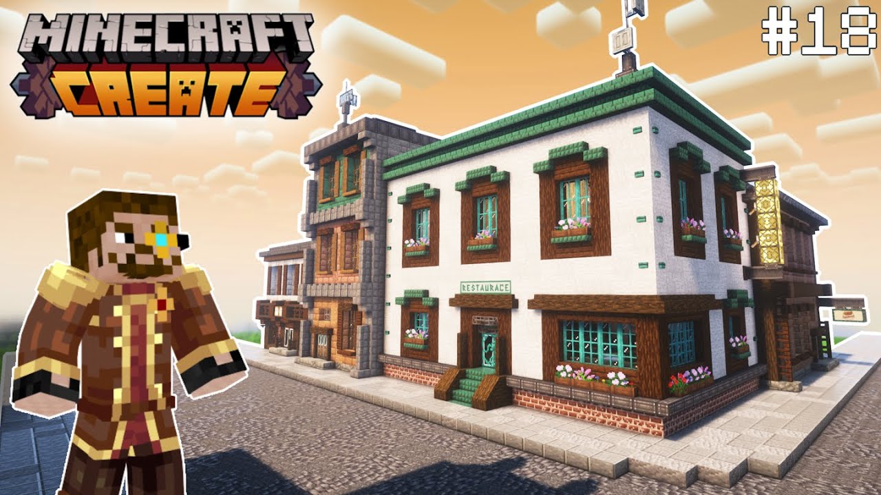 Postavil jsem RESTAURACE a OBCHODY v Minecraft Create mod!