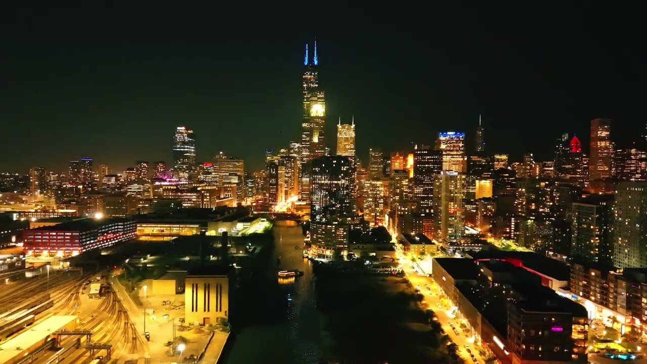 🌙 Night POV Drone Flight Over Chicago’s South Loop & The 78 – Future Chicago Fire Stadium Site