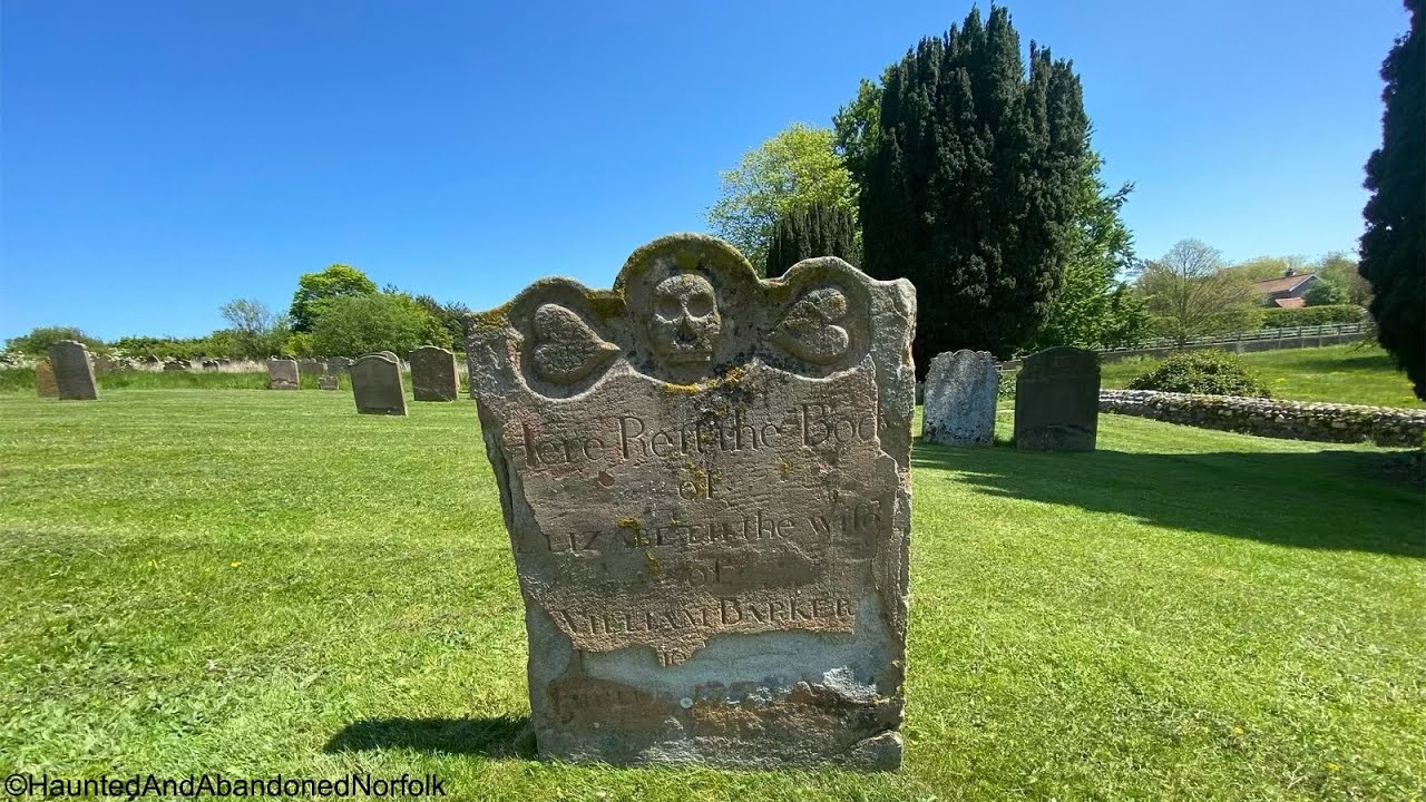 Meandering through the skulled 1700s tombstones of the part ruined St Margaret’s - Cley next the Sea