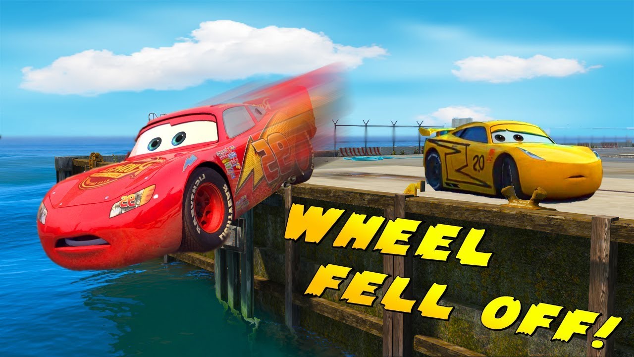 LIGHTNING MCQUEEN Wheel FELL OFF & Slid in WATER! Movie w Cruz Ramirez!