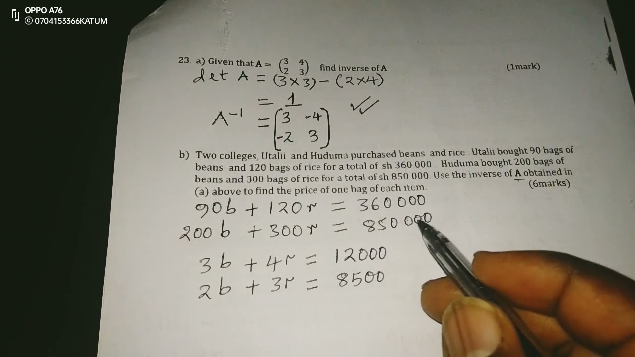 MATHEMATICS PAPER 1: MATRICES AND SIMULTANEOUS EQUATIONS