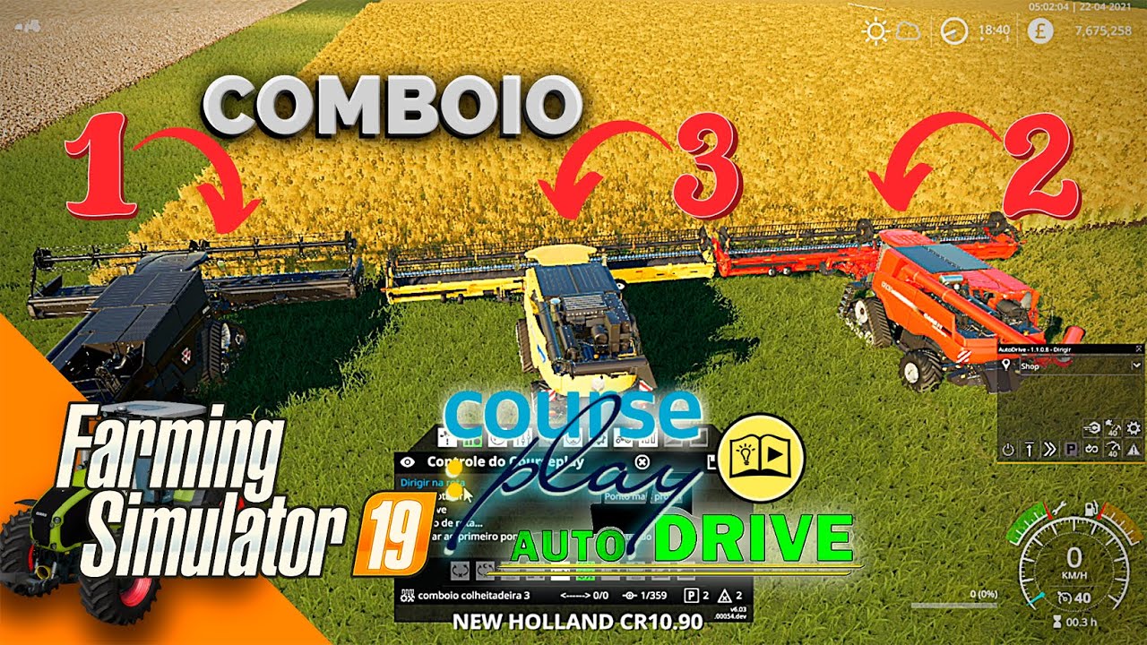 Como Fazer Comboio de 3 Colheitadeiras com Bazucada CP/ AD | FARMING SIMULATOR 19 TUTORIAL
